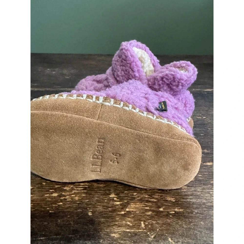 LL Bean Cozy Slipper Booties Toddler Size 5-6 Purple Suede Sole